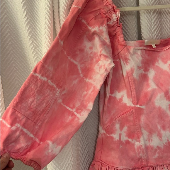 Love Shack Fancy Pink and White Tie-Dye Drop Waist Dress - Picture 3 of 5